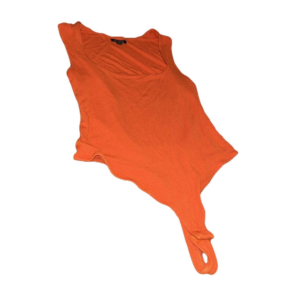 Wild Fable Medium Orange One Piece Thong Bodysuit Sleeveless Square Neck Top